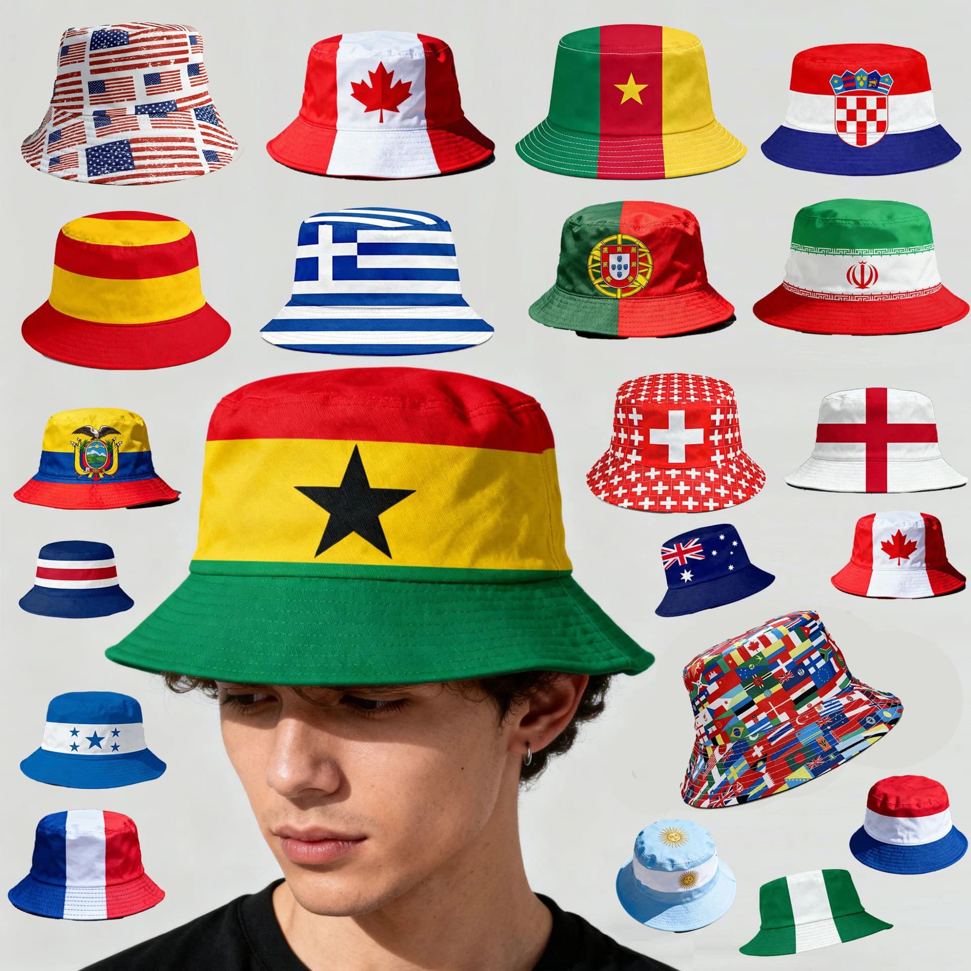 Cappello da Pescatore con Bandiera Nazionale 2026 per Uomo e Donna, Cappello da Sole per Tifosi di Calcio, Coppa del Mondo, Sport, Cappello da
