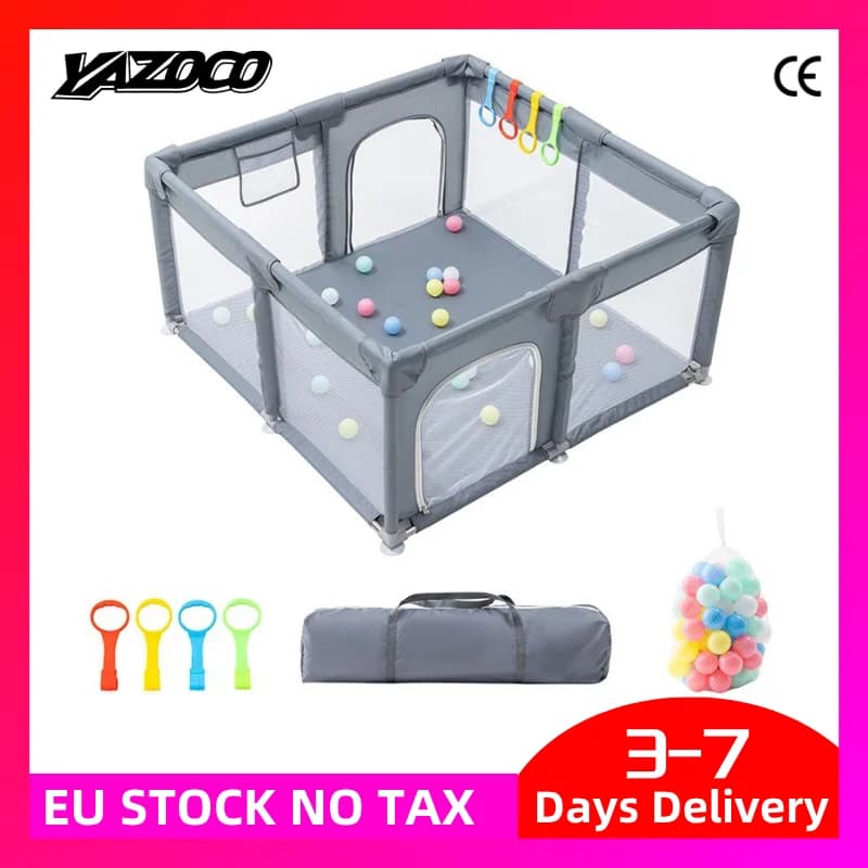Box per Bambini 2026 Grigio Chiaro con Anello di Trazione, Recinzione di Sicurezza per Bambini, Box Giochi con Palline