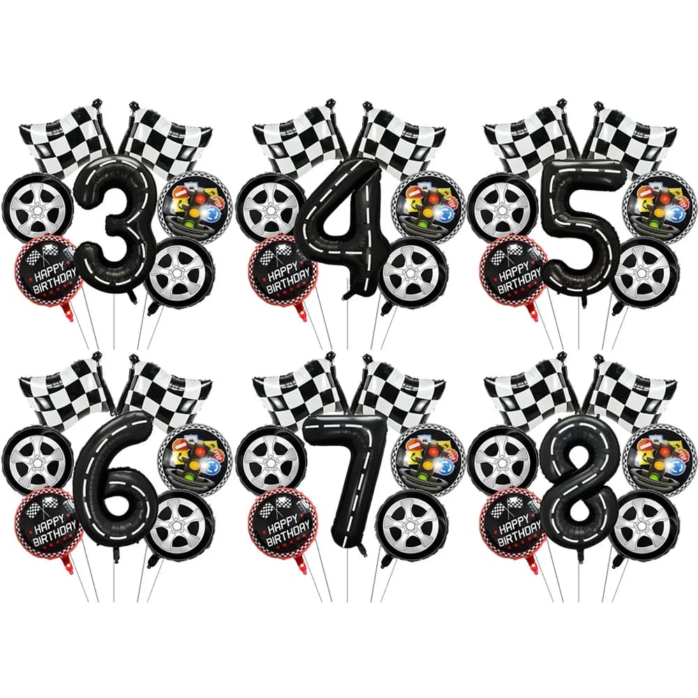 Set di Palloncini per Festa a Tema Auto da Corsa, Bandiera a Scacchi Bianca e Nera, Palloncini Numerici da 40 Pollici per Decorazioni di Compleanno