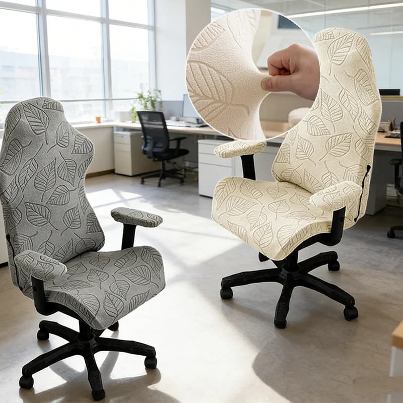 1 pz Coprisedia da ufficio in jacquard con motivo a foglie, antiscivolo, antipolvere, resistente ai graffi degli animali domestici, elastico con