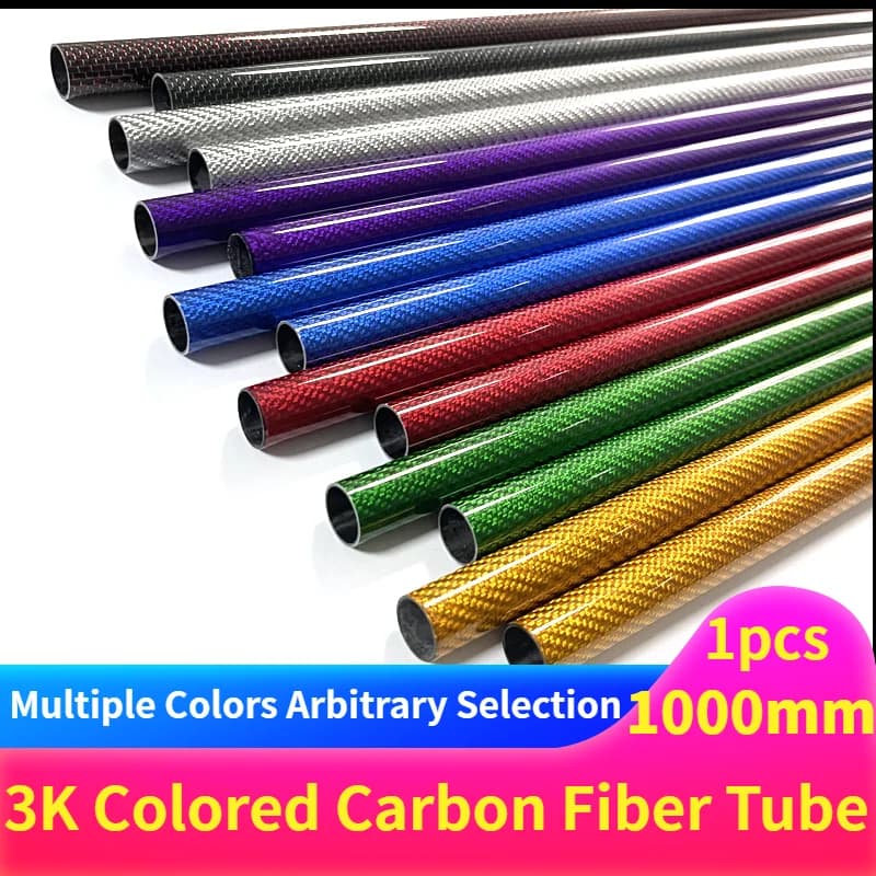 Tubo in fibra di carbonio colorato 3k di lunghezza 1000MM, OD10MM 12MM 14MM 15MM 16 mm18mm il tubo in carbonio pieno può essere utilizzato per il