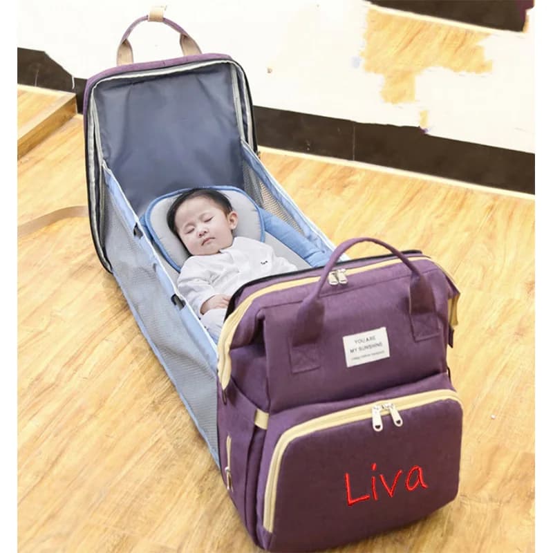 Borsa per mamma da letto pieghevole portatile personalizzata per uscire, borsa per madre e bambino leggera e di grande capacità, zaino