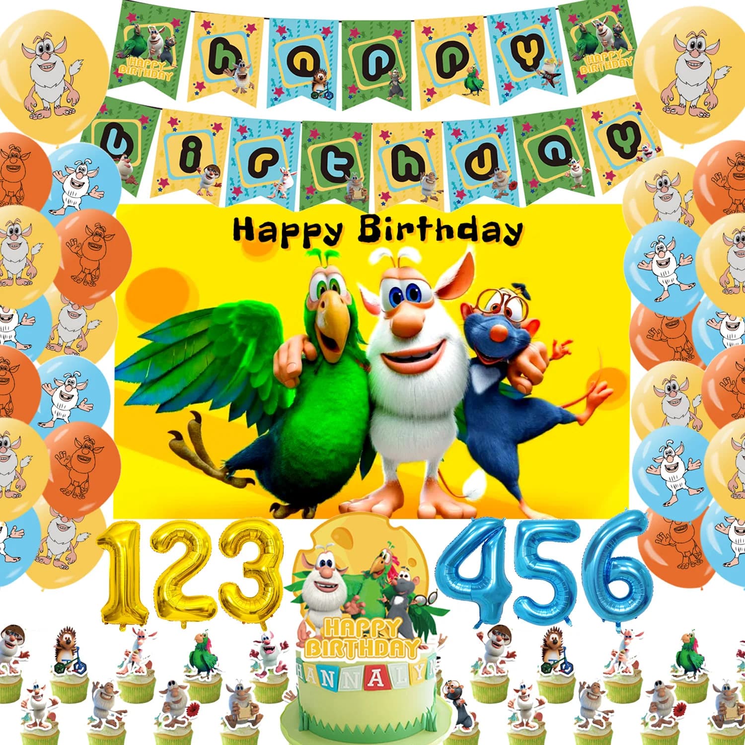 Decorazioni per Feste di Compleanno a Tema Avventura Cartoon B-BOOBA, Topper per Cupcake, Striscione, Sfondo per Fotografia, Regalo per Bambini e