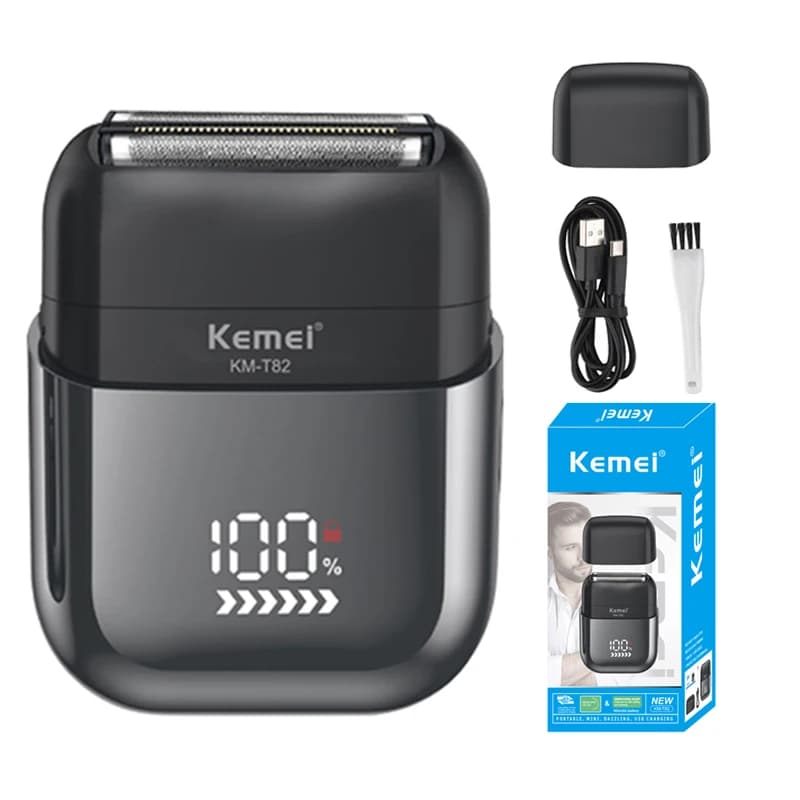 Kemei T82 Rasoio elettrico professionale impermeabile ricaricabile Macchina da barba per uomo Display digitale Barba Trimmer Mini rasoio