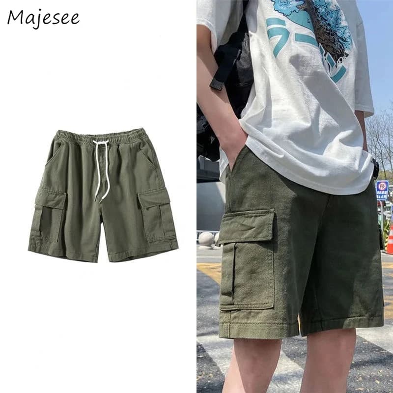 Pantaloncini da uomo estivi cargo moda allentati oversize studenti casual giapponese alla moda tutto-fiammifero Ins abbigliamento in vita elastica al