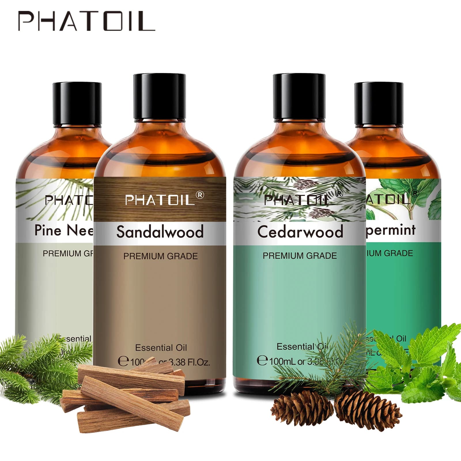 PHATOIL 100ml Oli Essenziali Premium: Sandalo, Lavanda, Eucalipto, Menta Piperita, Citronella, Vaniglia - Oli Essenziali per Aromaterapia