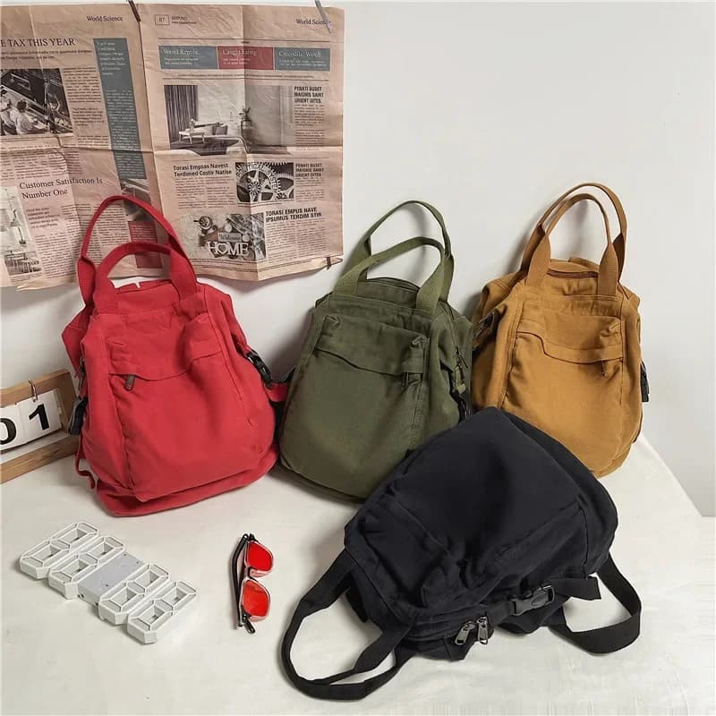 Zaino in tela Borsa da scuola per pendolarismo vintage Zaino per studenti in tinta unita Zaino estetico Hippie Y2K per donne e ragazze
