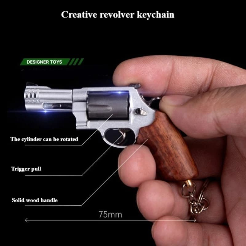 Mini modello di pistola manico in legno massello piccolo revolver in lega staccabile portachiavi di montaggio 7,5 cm giocattolo di decompressione