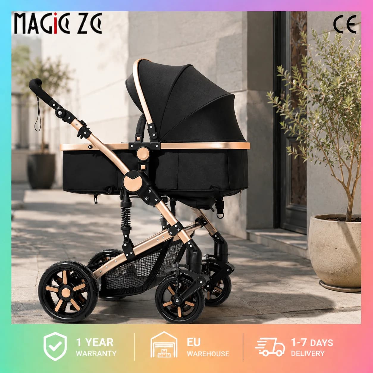 Sistema di Viaggio 3-in-1 per Neonati con Seggiolino Auto, Passeggino Convertibile Reversibile, Carrozzina Compatta Pieghevole con Una Mano, Ruote EVA