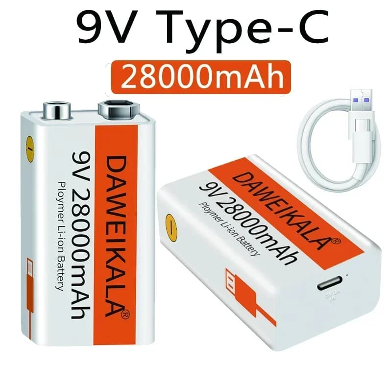 Batteria da 9 V Batteria ricaricabile agli ioni di litio da 28000 mAh Batteria di tipo C da 9 V per multimetro Microfono Giocattolo Telecomando Uso
