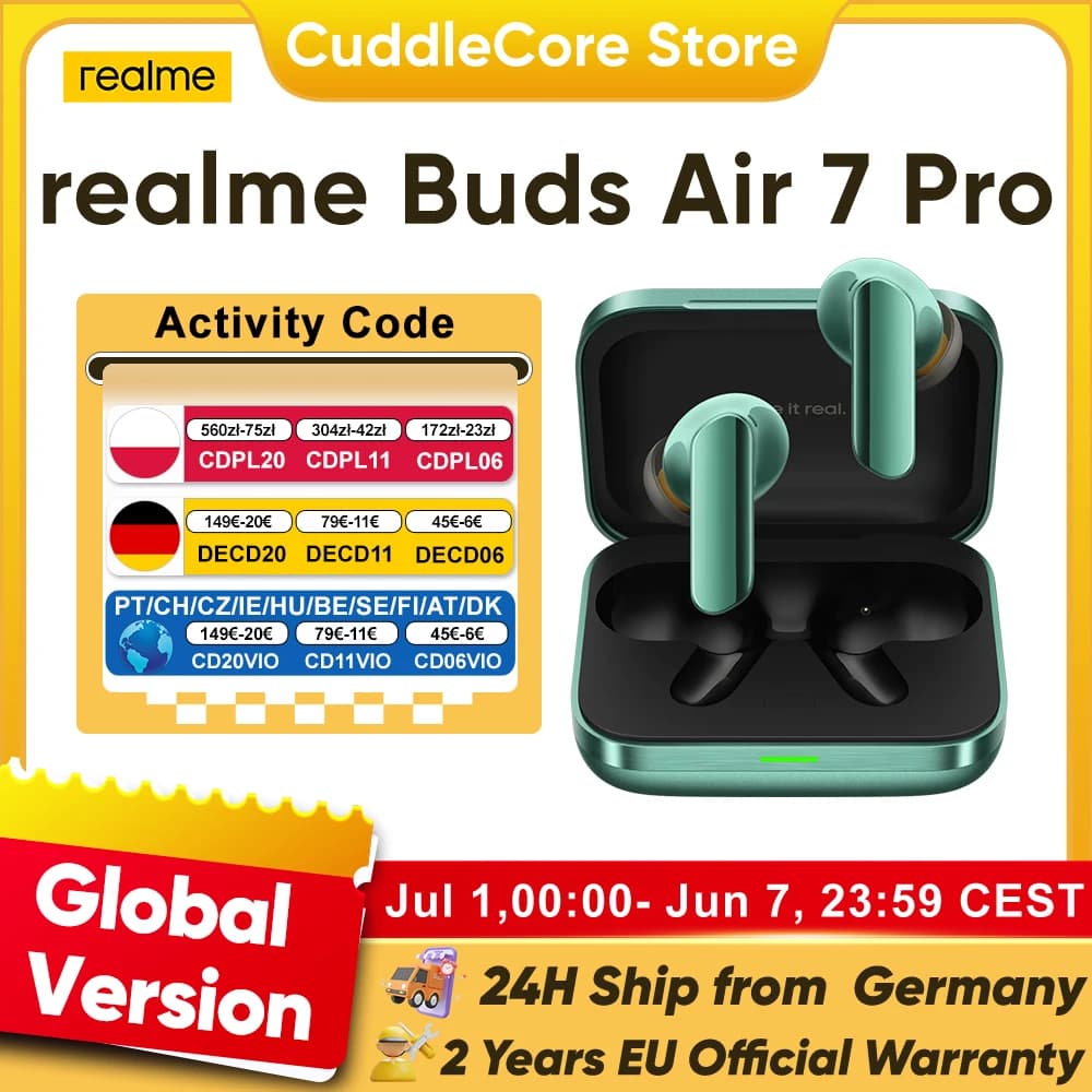 realme Buds Air 7 Pro Auricolari Bluetooth Versione Globale per realme 16 pro plus realme GT 8 Pro 48 Ore di Autonomia Hi-Res 53dB