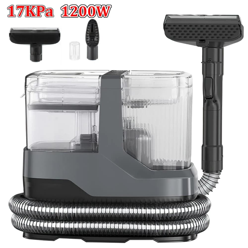 Pulitore a Vapore 17KPa 1200W con Spruzzo Acqua Calda e Fredda, Spazzola e Aspirazione Integrata per Tappeti, Auto, Divani e Letti
