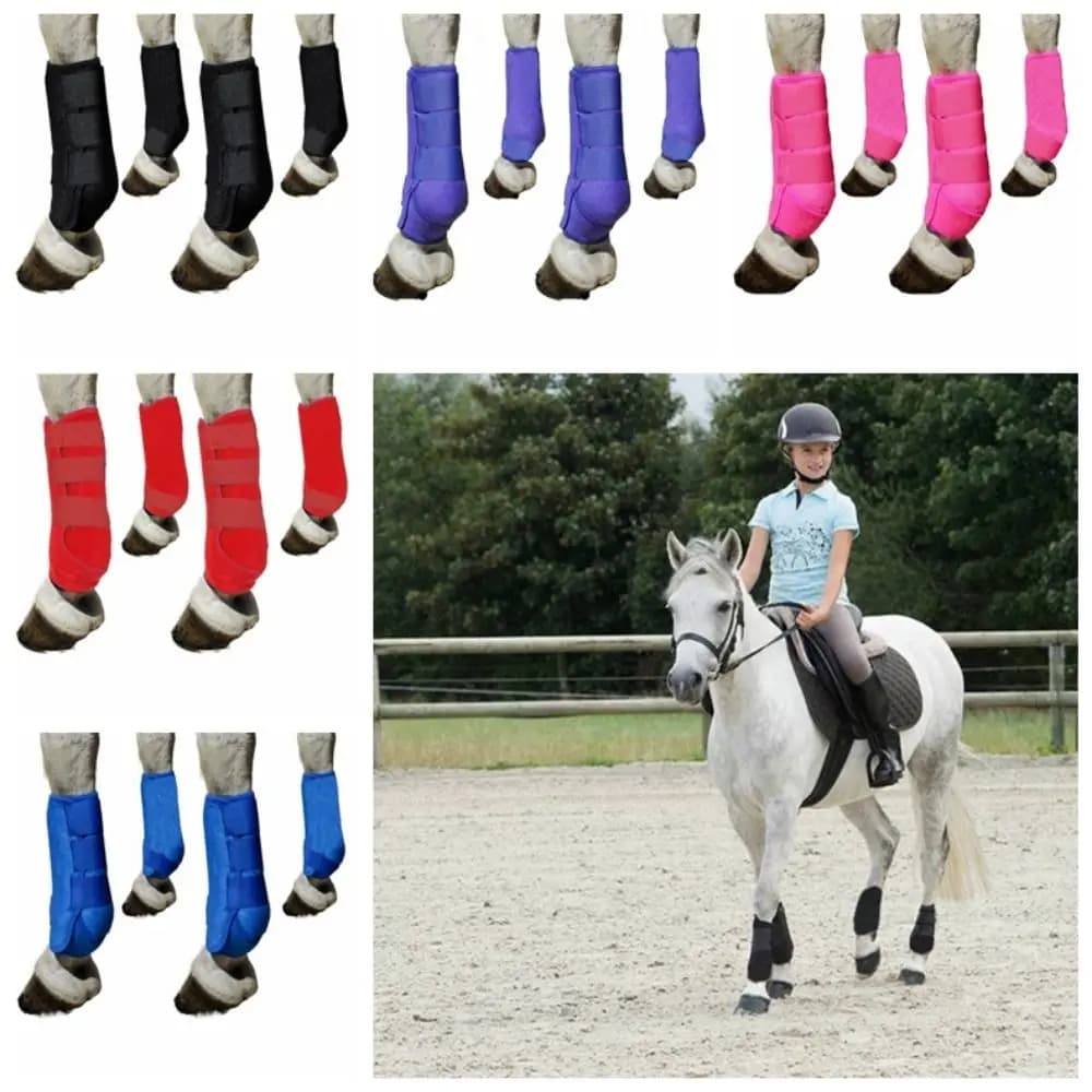 4 pz/set Stivali Sportivi per Cavalli Colorati Set 3 Dimensioni Durevoli Avvolgimenti per Gambe di Cavallo Facile da Indossare Traspirante Gambe