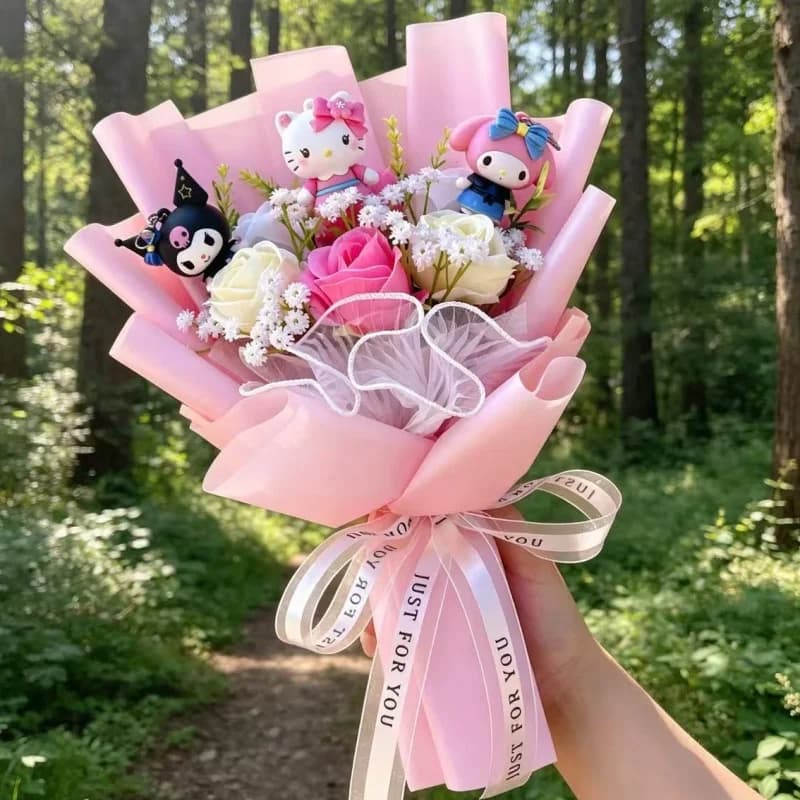 Bouquet di Peluche Hello Kitty, Giocattolo Morbido a Forma di Cartone Animato, Regalo di Natale, San Valentino, Laurea, Compleanno per Ragazze