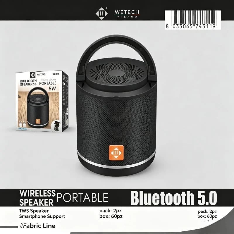 WETECH Altoparlante Bluetooth 5.0 Portatile, Speaker Wireless TWS 3W/5W con Radio FM, Slot TF, AUX, USB per Esterni