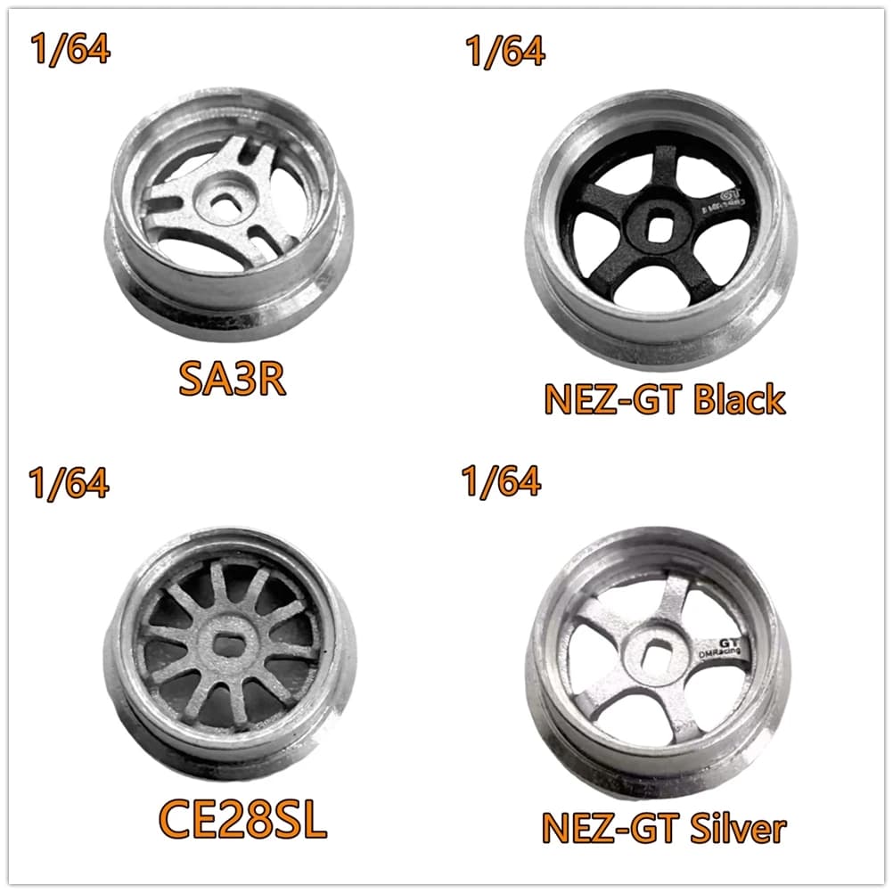 DMRACING NUOVE Ruote NEZ 1/64 in metallo SA3R/CE28SL/GT (2 pezzi)