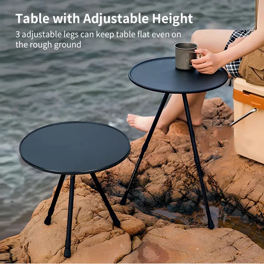 Tavolo rotondo pieghevole Tavolo da pranzo telescopico portatile a tre gambe per esterni Tavolino da caffè in lega di alluminio Tavolo sollevabile da