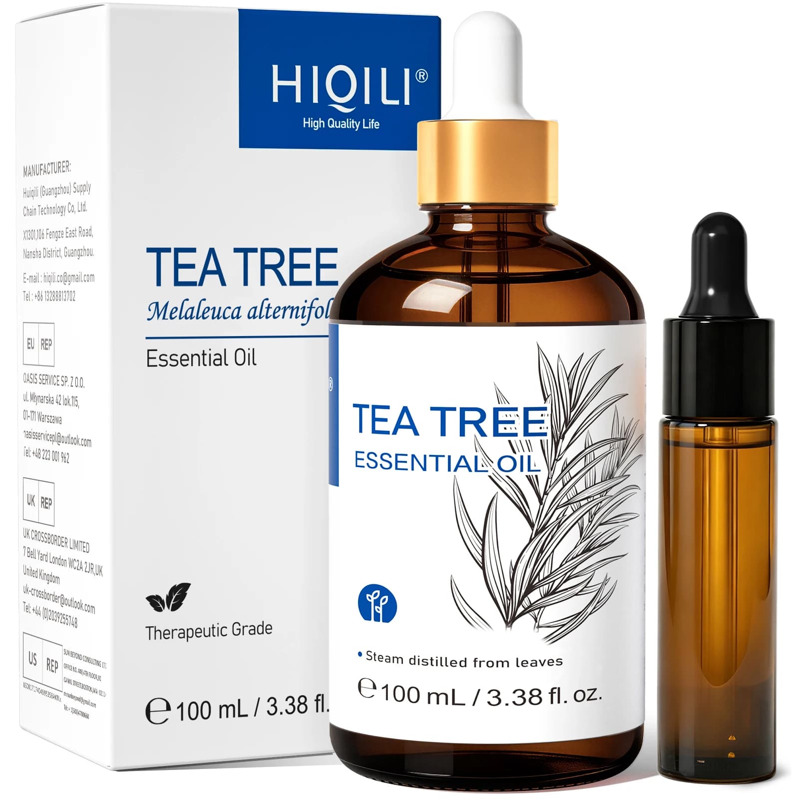 HIQILI Olio Essenziale di Tea Tree 100ML per Cura dei Capelli e Aumento della Lucentezza, per Diffusori, Umidificatori, Massaggi, Produzione di