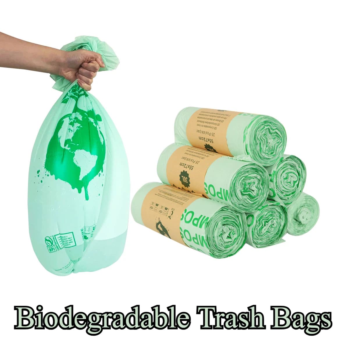 50PCS 6/8/10/30L Sacchetti della spazzatura biodegradabili Sacchetti della spazzatura compostabili per uso domestico Punto di interruzione addensato