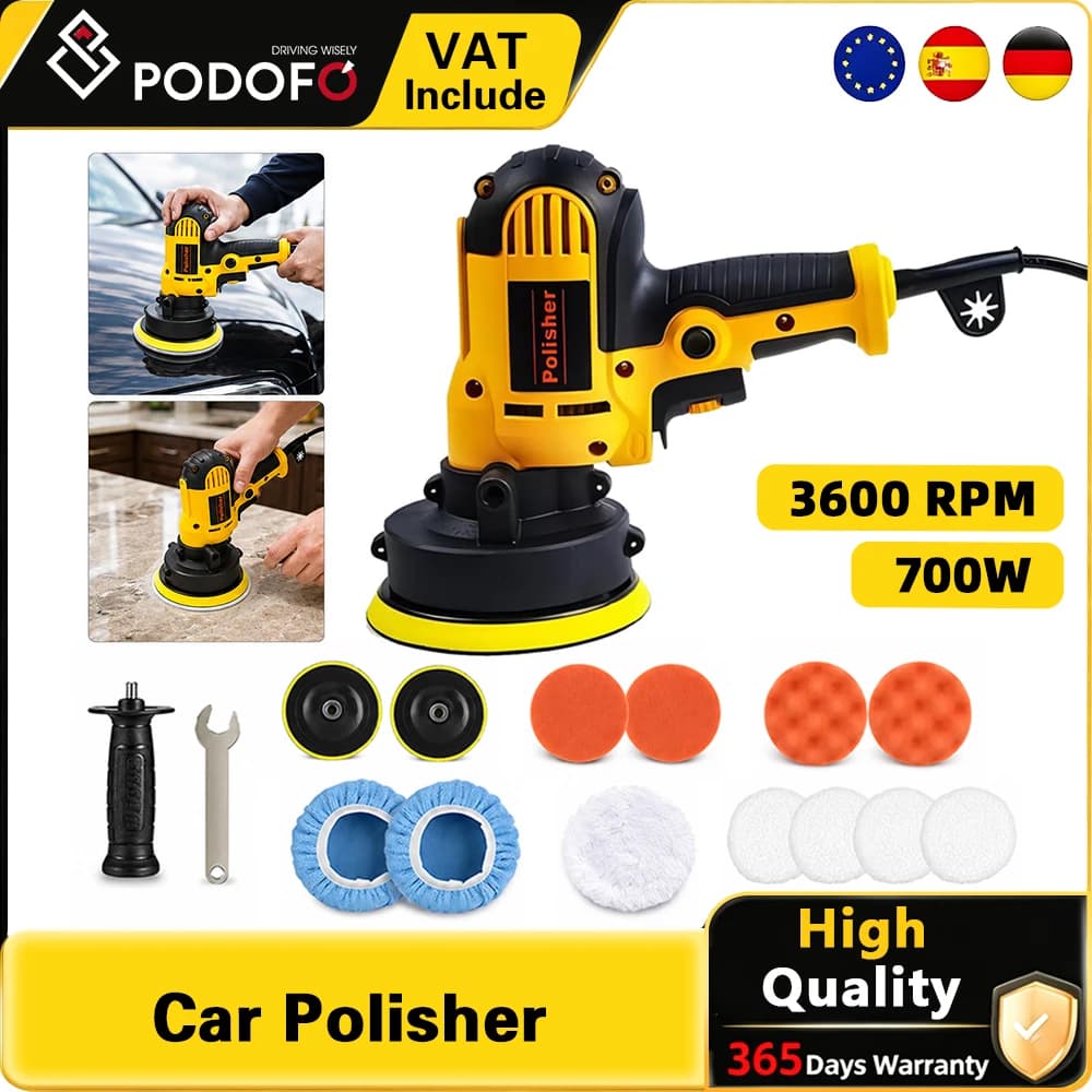 Lucidatrice Rotativa per Auto Podofo 700W, Velocità Variabile Continua, Manico Staccabile, Leggera, Macchina Elettrica per Lucidatura Auto con Kit di