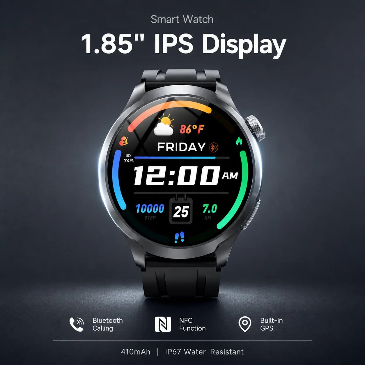 Orologio Intelligente 1.85" Schermo HD Chiamata Bluetooth 410mAh 110+ Modalità Sport Impermeabile per Android iOS