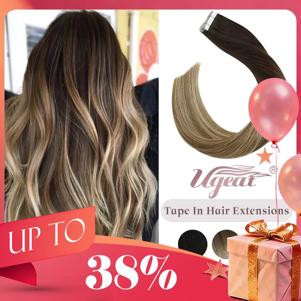 Extensioni di Capelli Umani Ugeat con Nastro Adesivo 12-24' Remy, Capelli Veri, Colore Biondo Ombré, 2.5g/Pezzo, 50G/20 Pezzi