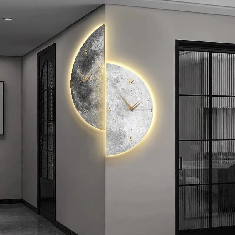 Orologio da parete nordico Design minimalista moderno Orologi angolari di lusso Lampada da parete per interni a comando vocale Decorazioni per il