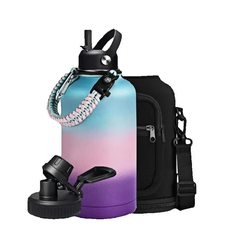 Set di bottiglie d'acqua sottovuoto sportive di grandi dimensioni in acciaio, fiaschetta per vuoto con acqua refrigerante a doppia parete da 64 once,