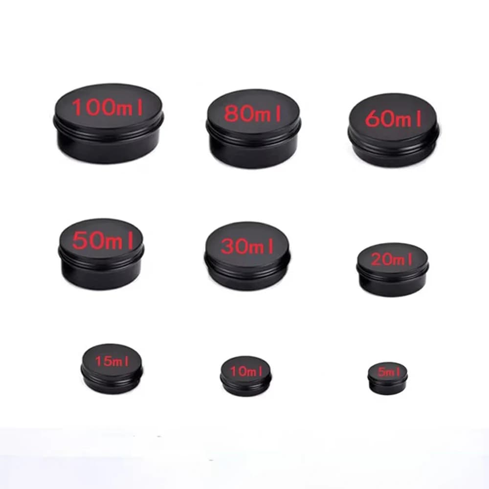 10/15/20/30/50/60/80/100/150g nero vuoto rotondo scatola di alluminio barattoli di latta di metallo crema cosmetica barattolo riutilizzabile fai da te