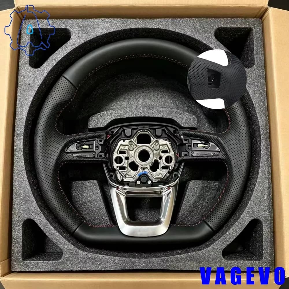 Volante in Pelle Traforata con Fondo Piatto per Audi Q3 F3, Accessori Auto