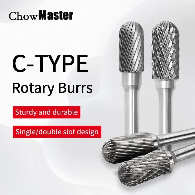 Chowmaster Fresa rotante in metallo duro Gambo da 6 mm 6-16 mm Tipo C CX Singola doppia fessura Lima rotante in acciaio al tungsteno Sbavatura per