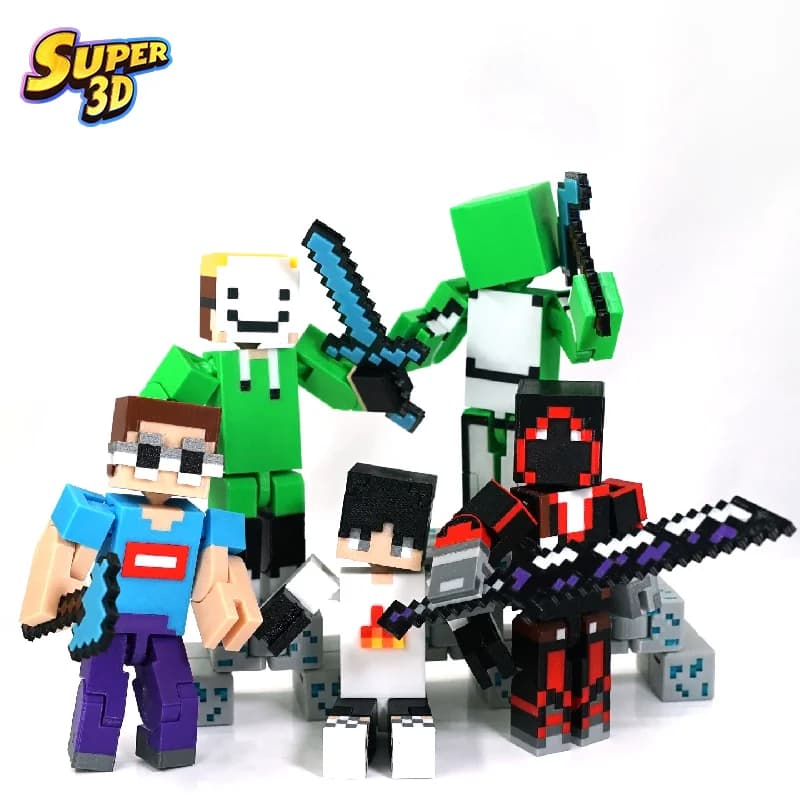 Super 3D Stampato in 3D: Serie Completa HIM Steve Square Man - Modellino da Collezione con Giunti, Accessorio per Videogiochi, Regalo Ideale per i Fan