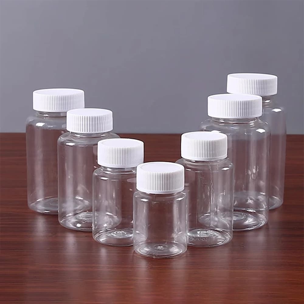 50 Pezzi Bottiglie in Plastica da 15ml 20ml 30ml 50ml 80ml 100ml, Contenitori Vuoti Trasparenti Sigillati per Campioni, Polveri Solide, Medicinali e
