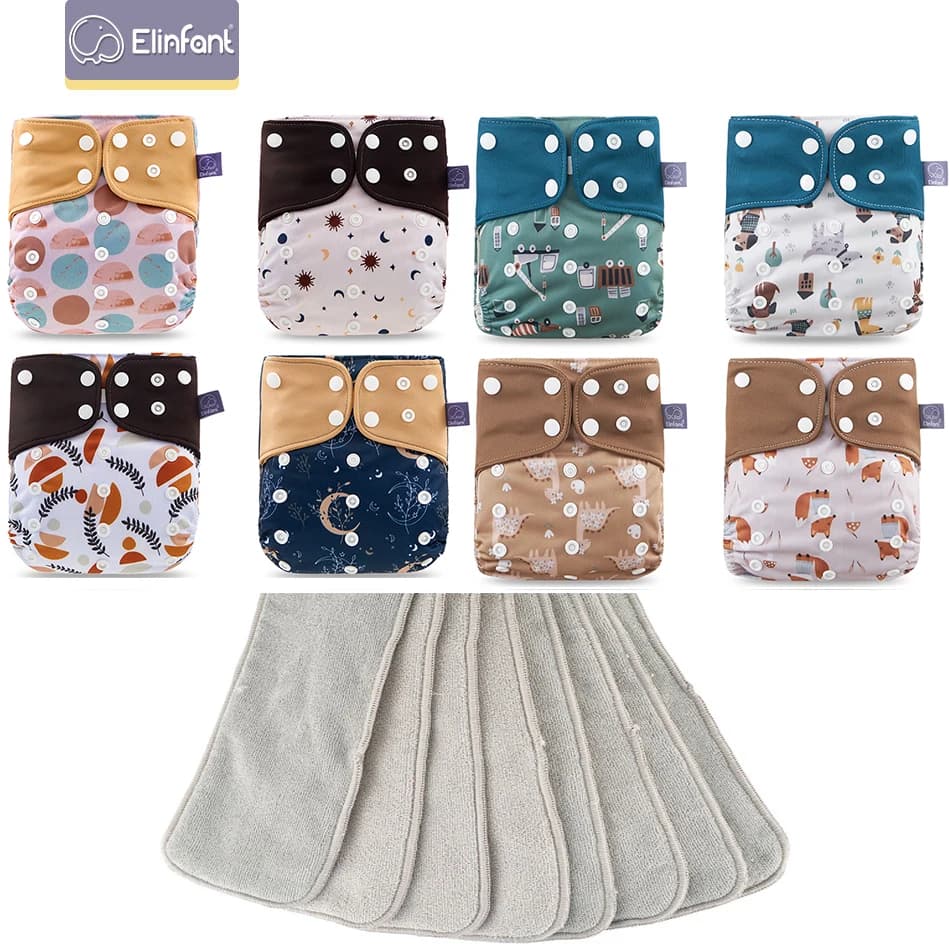 Set di pannolini di stoffa Elinfant per bambini 8 pezzi/set pannolini tascabili taglia unica o con 8 pezzi inserto pannolino di stoffa regolabile per