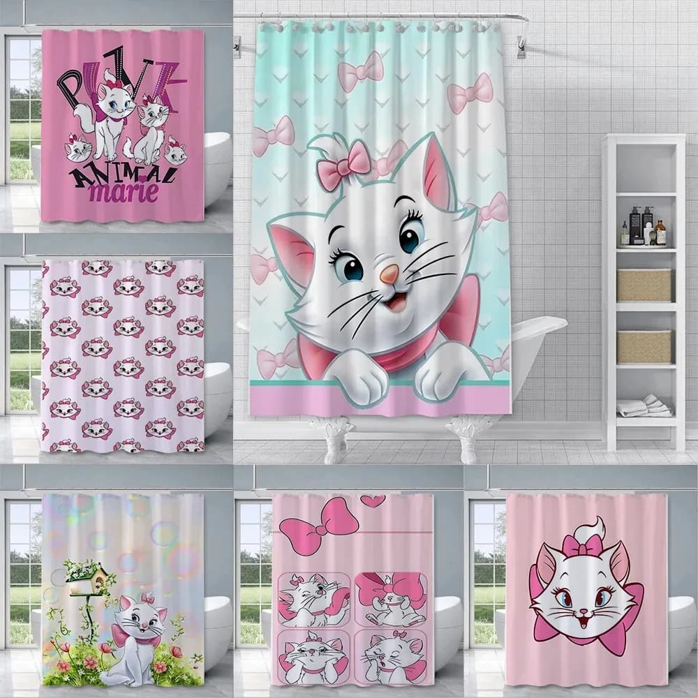Tenda da doccia Tessuto in poliestere impermeabile Vernice Bagno colorato Disneys Marie Cat Tende Decorazioni per il bagno di casa Tenda con gancio