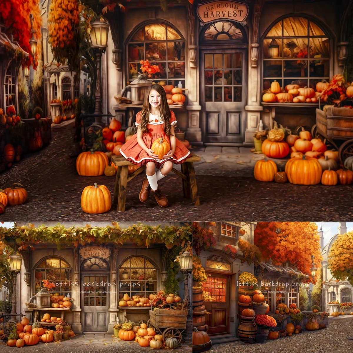 Autunno Harvest Street sfondo bambini fotografia bambino adulto Photocall puntelli bambino compleanno autunno fattoria Halloween zucca sfondo