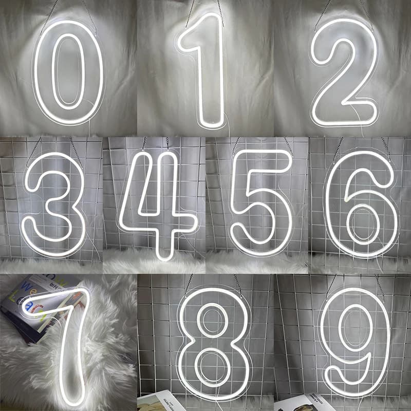 0-9 Numero Insegna al neon Compleanno Salone di bellezza Sala anniversario di matrimonio Decorazione per feste fai da te Lettere a led Insegne al neon