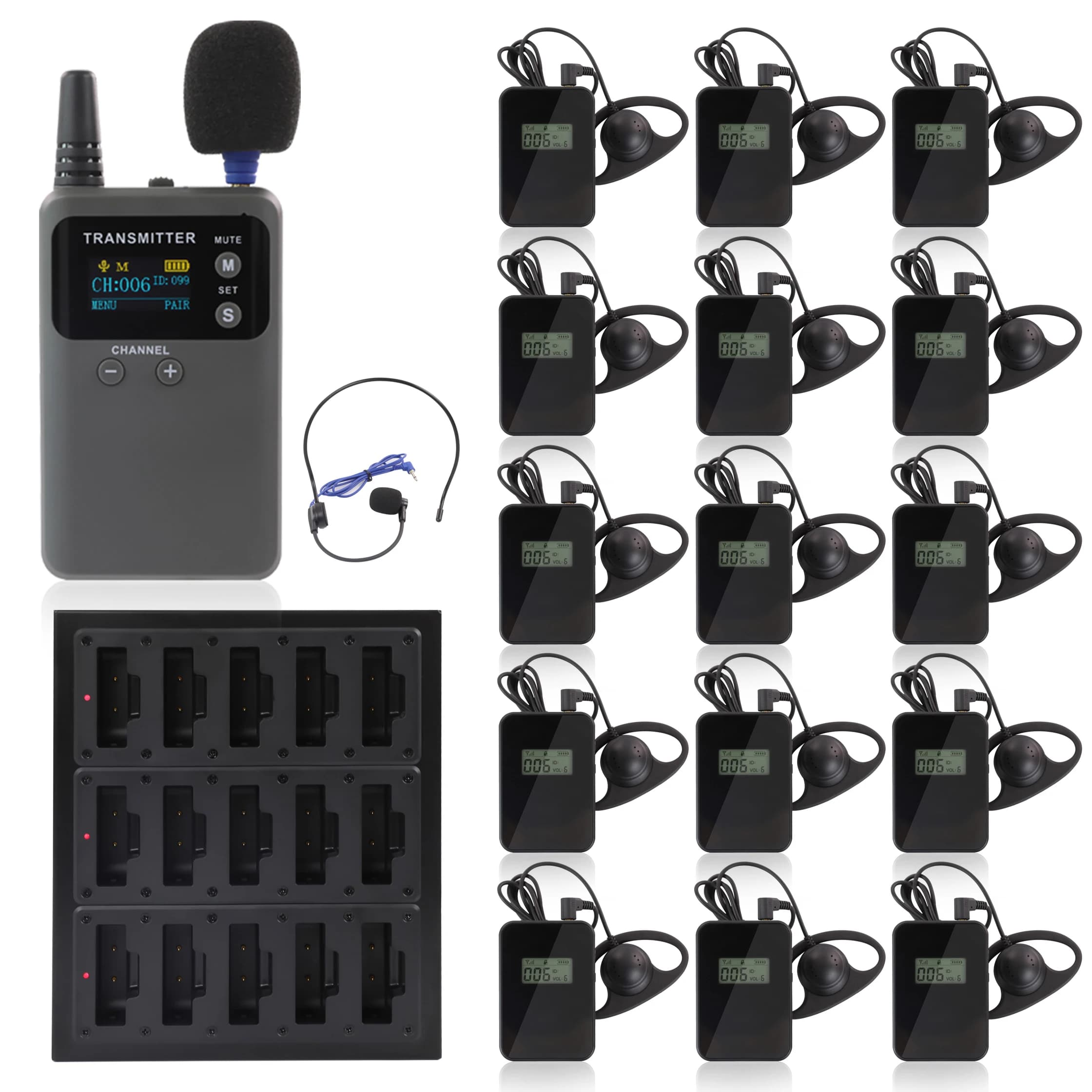 Sistema Microfonico Wireless per Audioguide con 60 Ore di Autonomia, 999 Canali, Modello 708R per Musei e Traduzione di Gruppo
