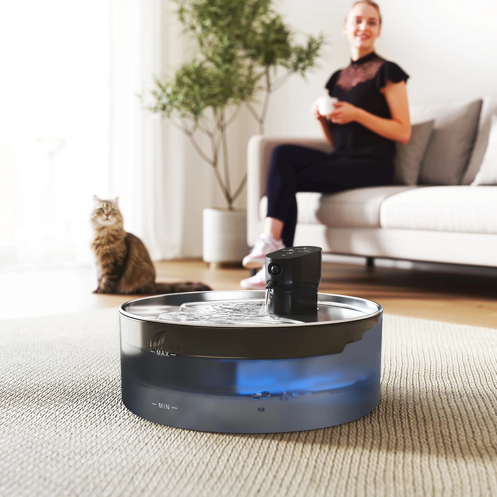 Fontanella per gatti PawHut 7L con pompa silenziosa, LED e acciaio inossidabile