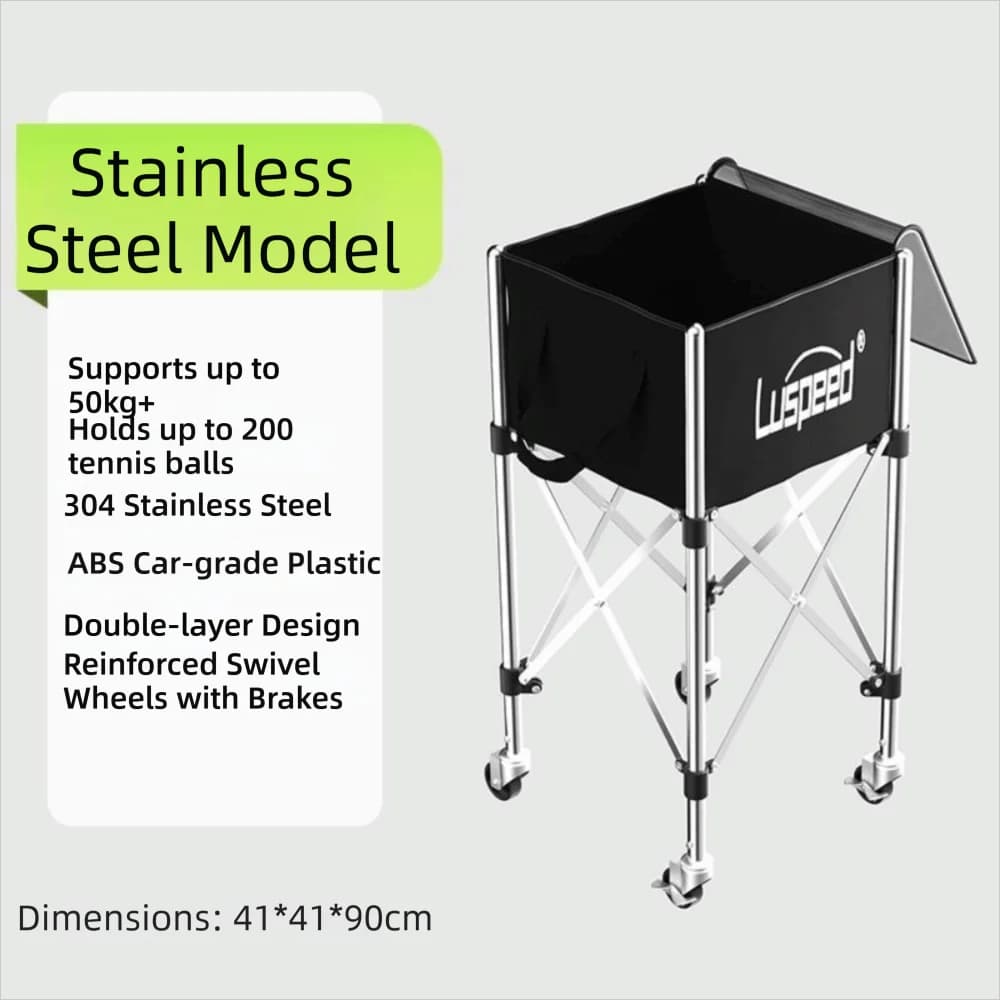 Carrello Portapalle da Tennis Luspeed con Altezza Regolabile, Telaio in Acciaio Inossidabile per Carico Palline, Cesto Raccoglipalle di Grande