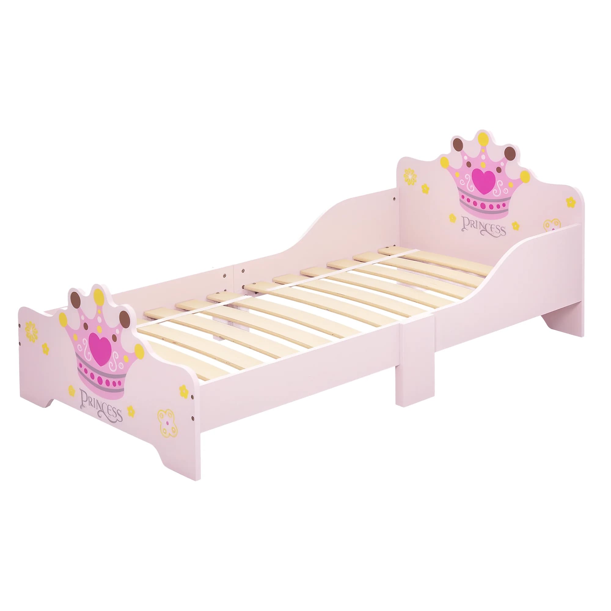HOMCOM Letto per bambini 140x70 cm Design Principessa con corona - Materasso incluso - MDF Rosa Placcato