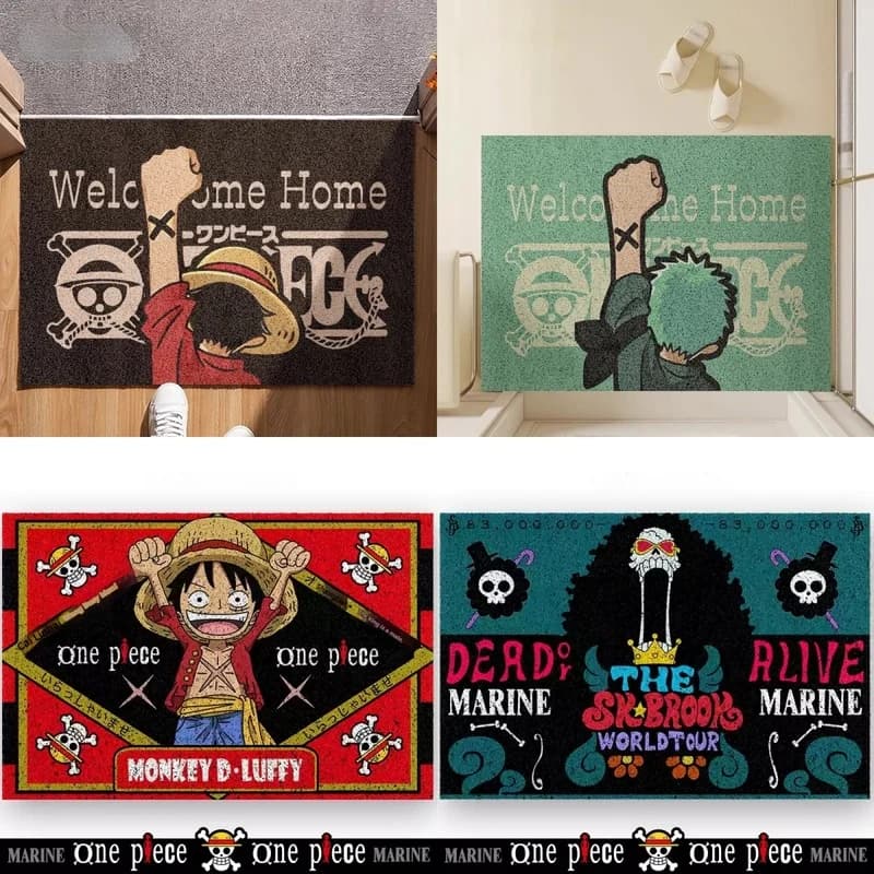 Vendita calda One Piece Anime Cartoon Ingresso casa Cerchio di seta Tappetino tagliabile Tappetini per porte in PVC Tappetino lavabile antiscivolo