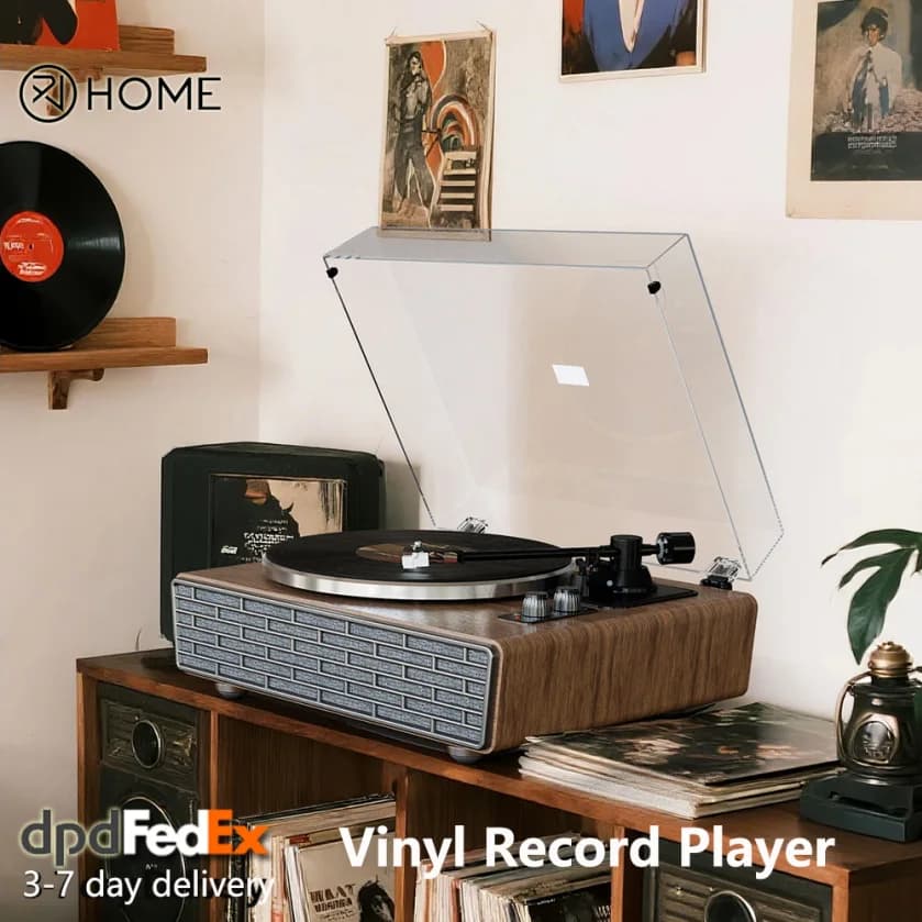 XJ-HOME XJ-H02 Giradischi in vinile, Giradischi Bluetooth con 4 altoparlanti stereo integrati, Uscita linea RCA Ingresso AUX