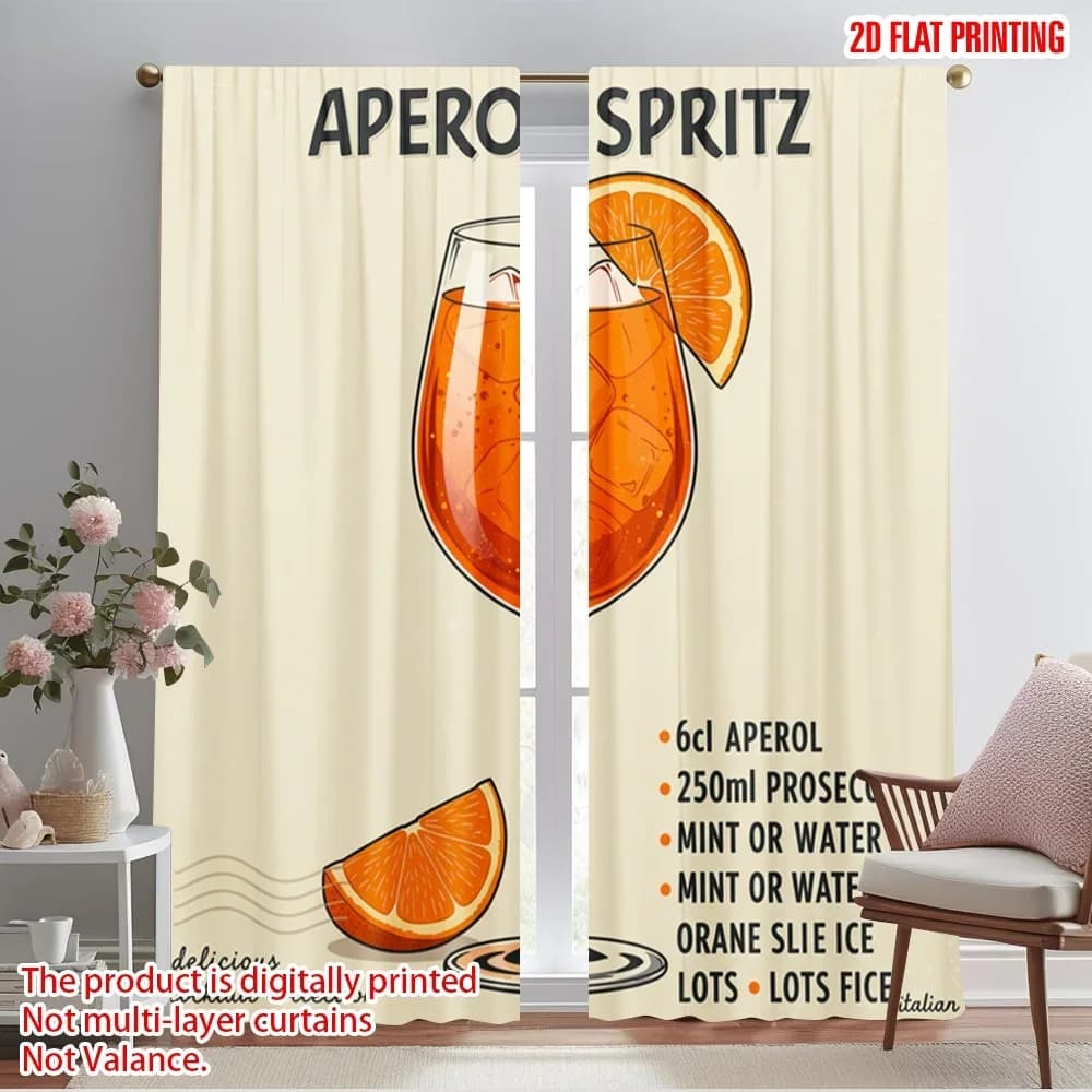 Tenda con stampa piatta 2D 2 pezzi Aperol Spritz Cocktail_a 100% poliestere senza elettricità Festa di compleanno Uso per decorazioni natalizie