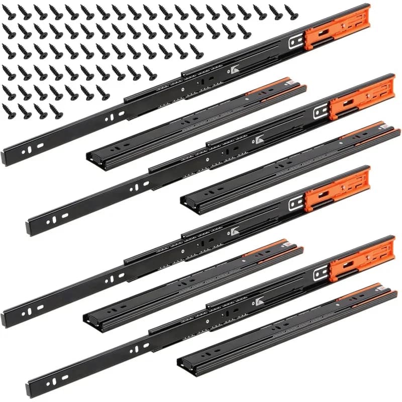 Guide per cassetti in metallo a tre sezioni con chiusura ammortizzata, confezione da 2 – Guide scorrevoli da 45 mm di larghezza, 12''-20'' per