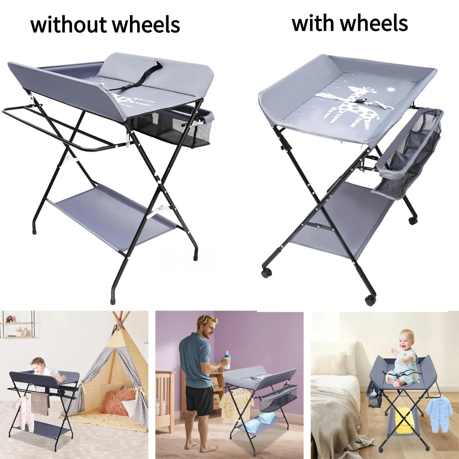 Fasciatoio pieghevole per bambini con contenitore Stazione per pannolini portatile Organizzatore per la scuola materna Capacità di 55 libbre per