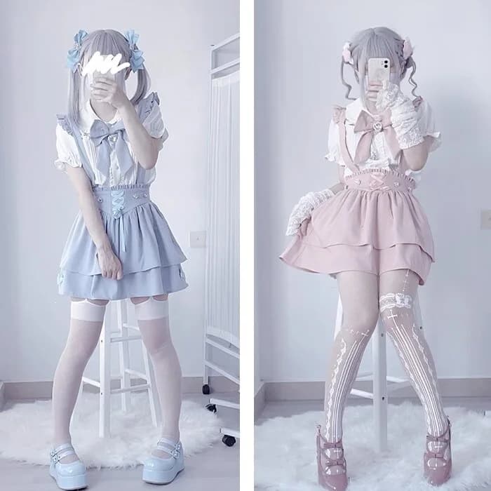 Camicia Jirai Kei, gonna JK, stile giapponese Lolita Y2K, dolce uniforme scolastica, camicetta, top, vestito, outfit scuro, per donne e ragazze, per