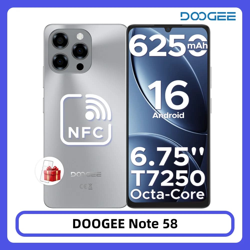 DOOGEE Note 58 Smartphone 32GB 128GB 6.75" HD+ 90Hz Batteria Grande da 6250mAh Unisoc T7250 Fotocamera 16MP NFC Android 15 Cellulare