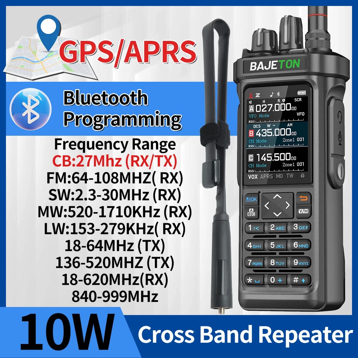 BAJETON BJ-9000 Walkie Talkie Ricevitore CB/SSB/RX/HF con GPS APRS 10W Programmazione telefono Bluetooth Stessa RT-950 PRO RT -950 Radio