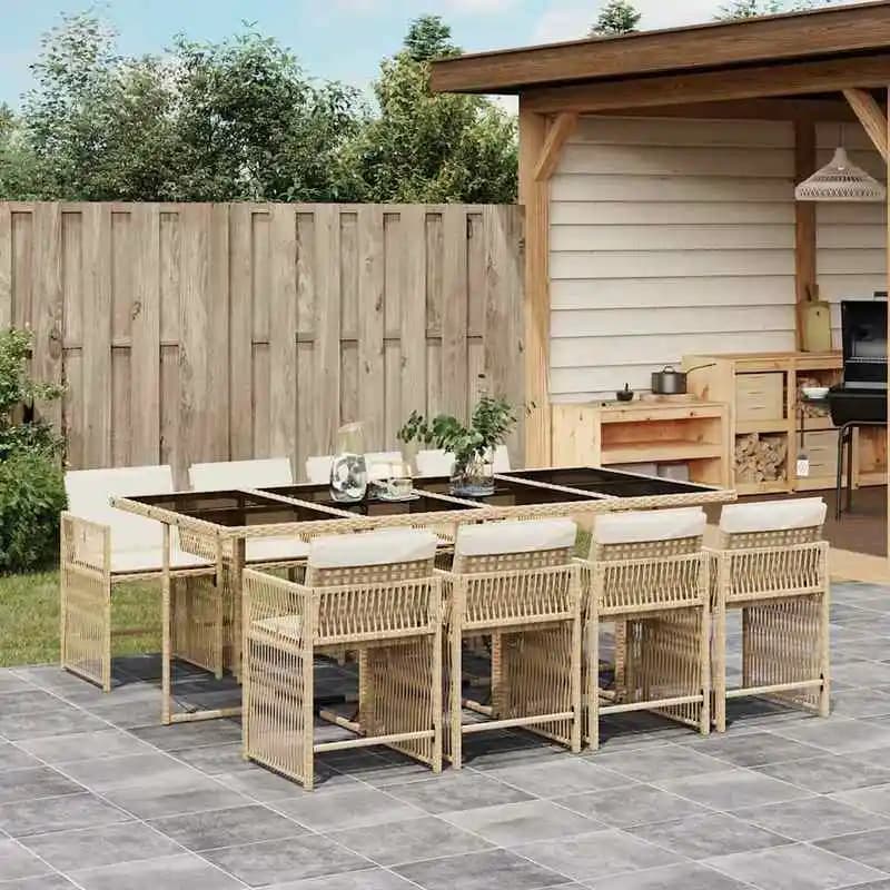 Set da pranzo da giardino a 5 pezzi con cuscini – Sedie pieghevoli con schienale alto e tavolo in vetro con morbidi cuscini – Set da pranzo da
